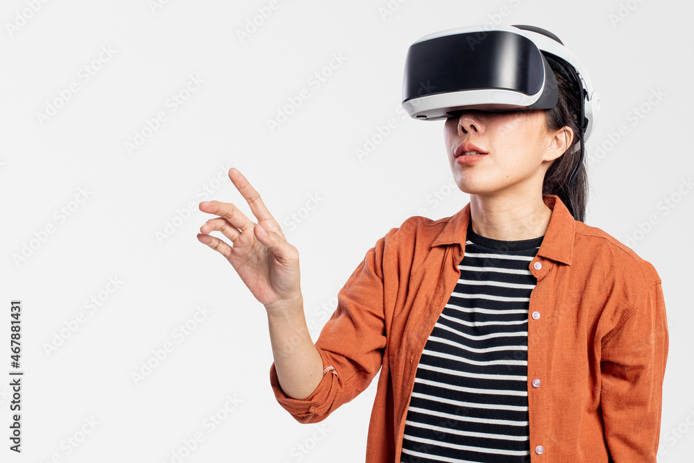 Woman experiencing VR entertainment technology Woman experiencing VR entertainment technology