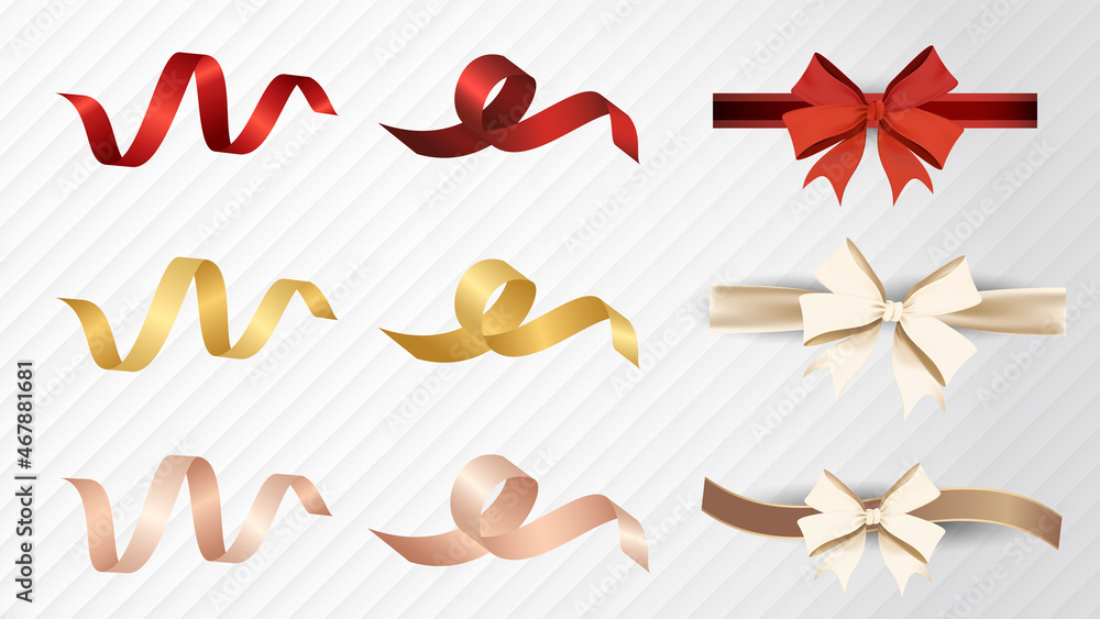 Metallic ribbon and bow element set illustration