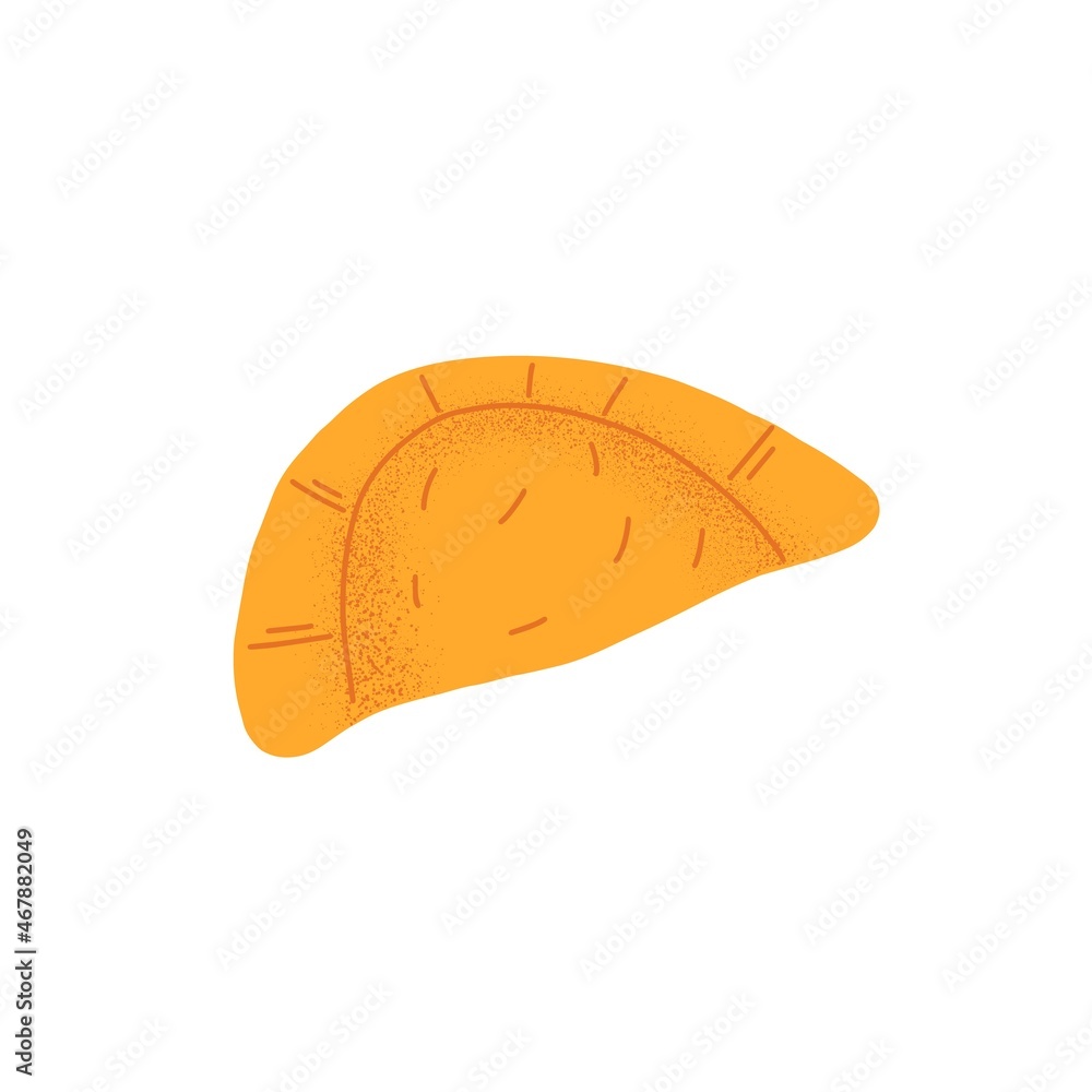 Cheburek, deep-fried turnover from dough and meat filling. Chebureki, half round patty pie. Borek, traditional dish, snack of Eastern Europe. Flat vector illustration isolated on white background Cheburek, deep-fried turnover from dough and meat filling. Chebureki, half round patty pie. Borek, traditional dish, snack of Eastern Europe. Flat vector illustration isolated on white background