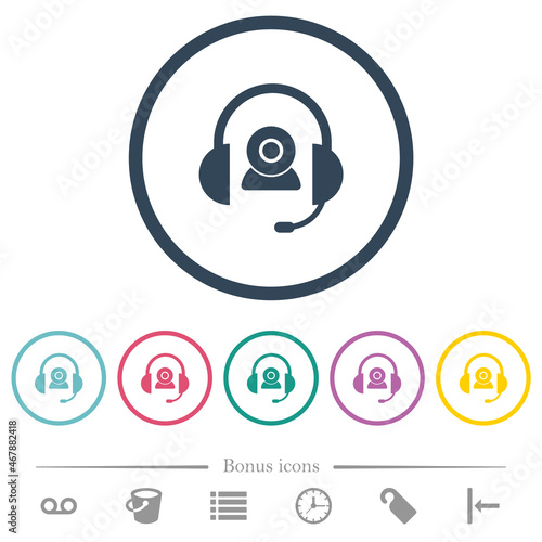 Video assistance solid flat color icons in round outlines