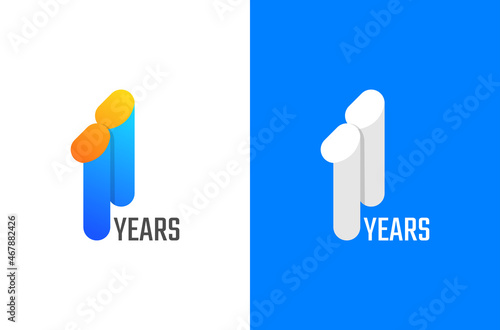 11 years anniversary logo design. 3d number logo for celebration with colorful and simple concept