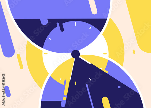 Banner with abstract hourglass and clock. Placard design in flat style.