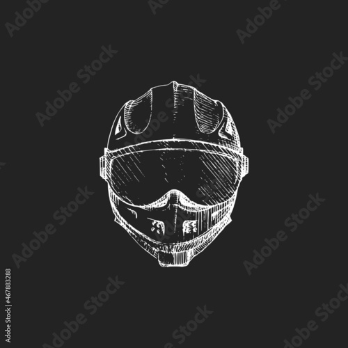 Motorcycle helmet drawing. Drawn sketch in vector.