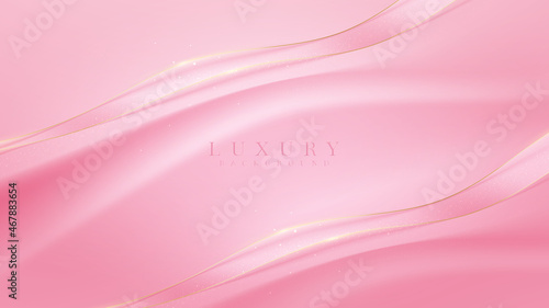 Pink luxury background with golden curve line and glitter light effects element.