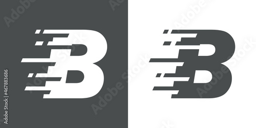 Símbolo rapidez. Logotipo con letra inicial B con líneas de velocidad en fondo gris y fondo blanco