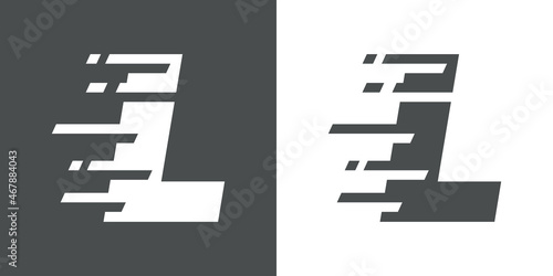 Símbolo rapidez. Logotipo con letra inicial L con líneas de velocidad en fondo gris y fondo blanco
