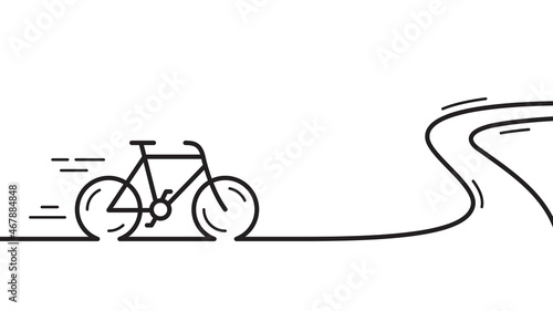 Bike line banner. Bicycle road tour background. Cyclist journey travel illustration. Mountain active transport. Lifestyle sport bike. Bicycle race winding road. Outdoor adventure biking. Vector
