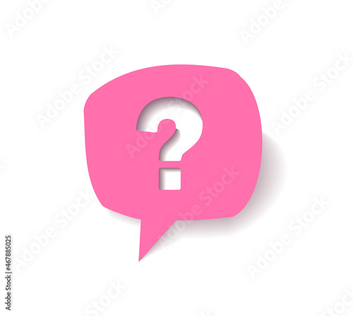 Question mark icon in pink speech bubble. questions sign.