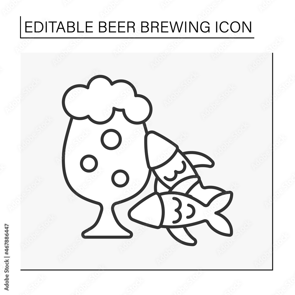  Beverage line icon. Fish snack for beer alcohol drink. Beer brewing concept. Isolated vector illustration. Editable stroke