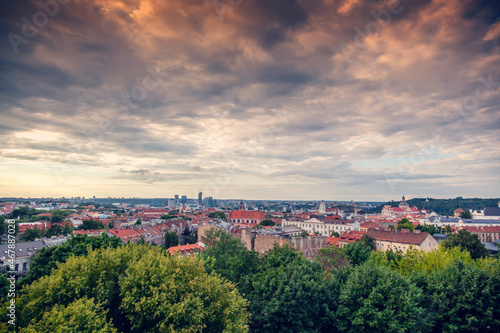 Vilnius is the capital of Lithuania at sunset, city view. Beautiful cityscape