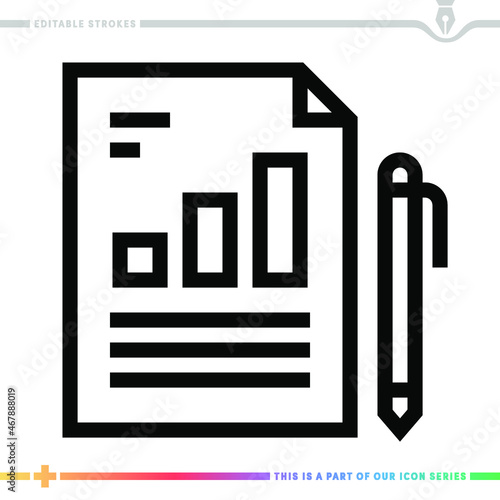 The editable line icon of a performance review can be used as a customizable black stroke vector illustration.