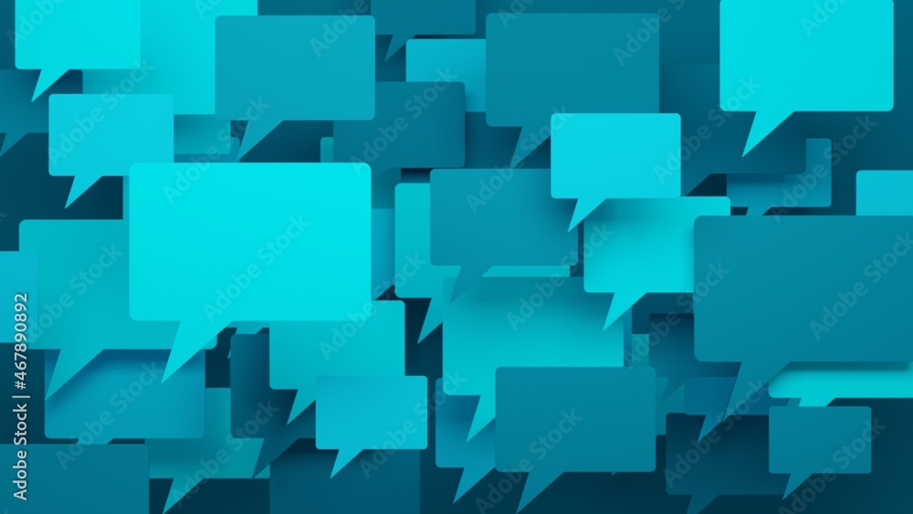 3D render of front view of blue speech bubbles on dark blue background 3D render of front view of blue speech bubbles on dark blue background
