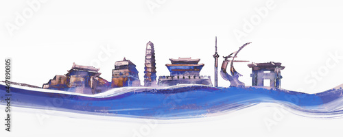 Artistic background of landmark architecture in Kaifeng, Henan Province photo