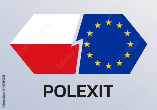 Polexit icon with Poland and EU flags. Poland and Europe crisis symbol. Vector illustration.