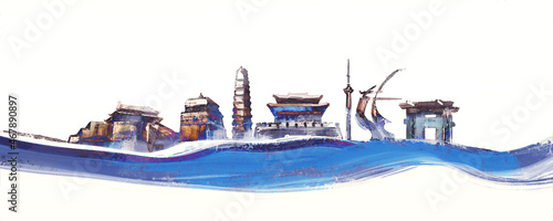 Artistic background of landmark architecture in Kaifeng  Henan Province