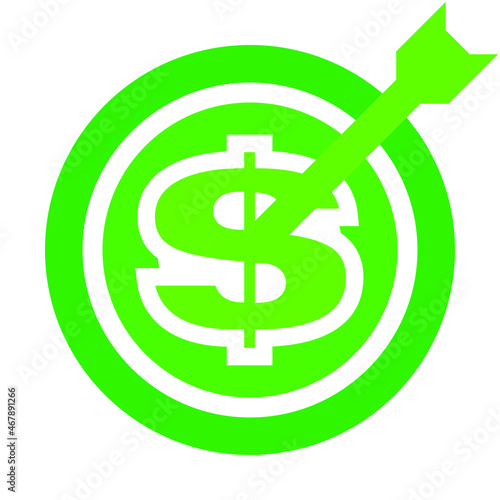 Dollar target - sign symbol icon green isolated - vector illustration