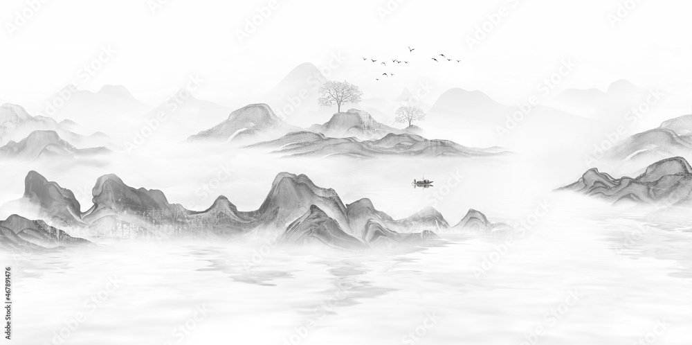 Artistic conception Chinese style ink landscape painting
