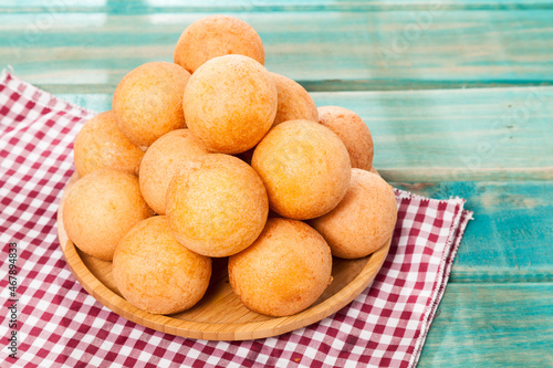 Bu  uelo  Traditional Food Colombian - Deep Fried Cheese Bread  Photo On Wooden Background
