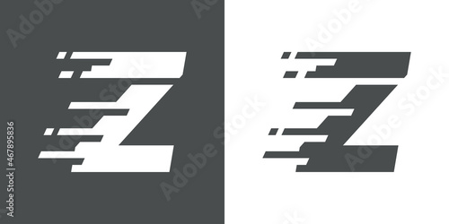 Símbolo rapidez. Logotipo con letra inicial Z con líneas de velocidad en fondo gris y fondo blanco