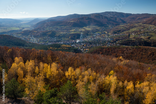 Autumn forest seen from lookout tower Haj in Nova Bana, Slovak republic
