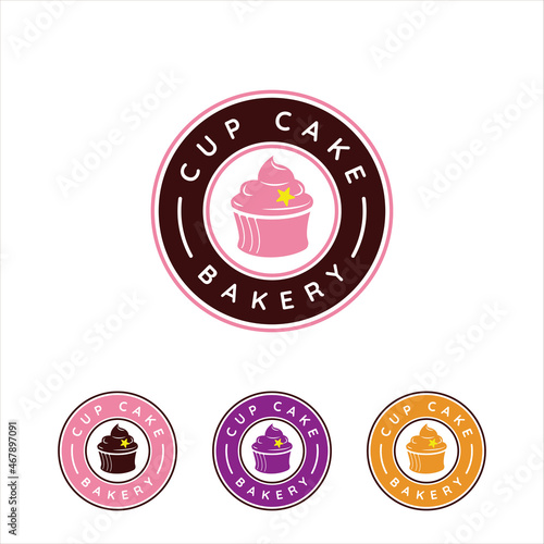 cup cake bakery logo vector illustration template icon graphic design. snack symbol for restaurant or food shop with circle badge typography