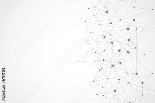 Abstract polygonal background with connected lines and dots. Minimalistic geometric pattern. Molecule structure and communication. Graphic plexus background. Science  medicine  technology concept.