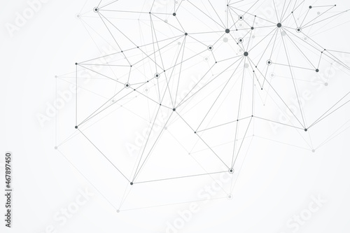 Geometric connected background lines and dots. Simple technology abstract graphic background design, illustration.