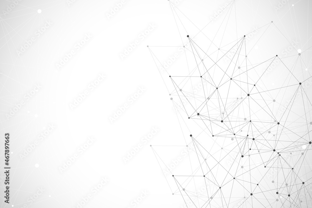 Abstract plexus background with connected lines and dots. Wave flow ...