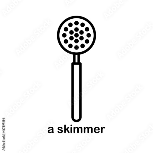 Icon and logo of a kitchen skimmer, outline element of a kitchenware and kitchen utensil