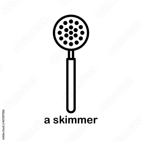 Icon and logo of a kitchen skimmer, outline element of a kitchenware and kitchen utensil