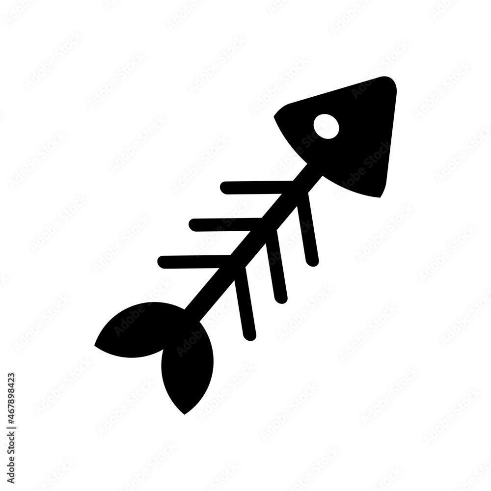 Simple flat fish skeleton icon. Black and white vector silhouette of ...