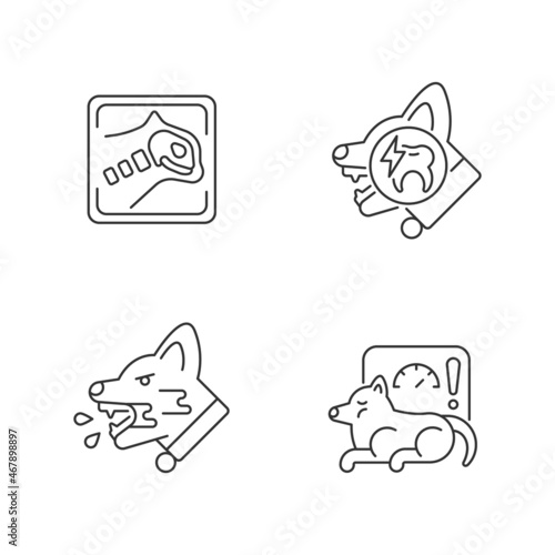 Pet treatment linear icons set. Domestic animals illness. Common pet diseases. Veterinary examination. Customizable thin line contour symbols. Isolated vector outline illustrations. Editable stroke
