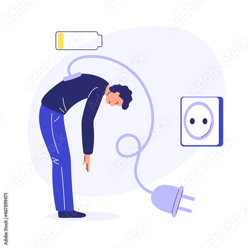 Tired woman sits at a laptop at work, stress or burnout