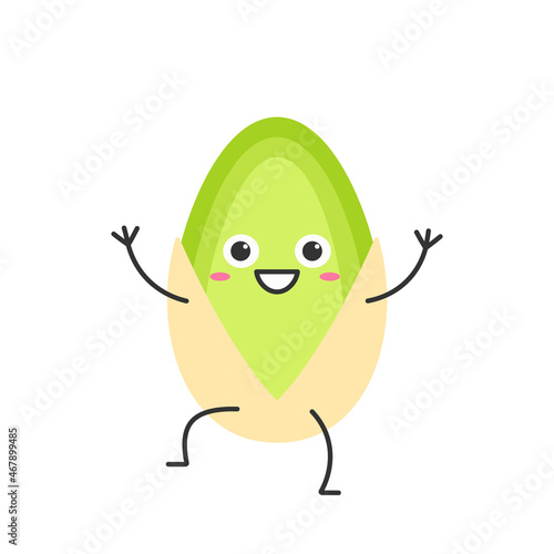 Pistachio hand greeting character cartoon nut emotions joy happiness smiling face icon beautiful vector illustration.