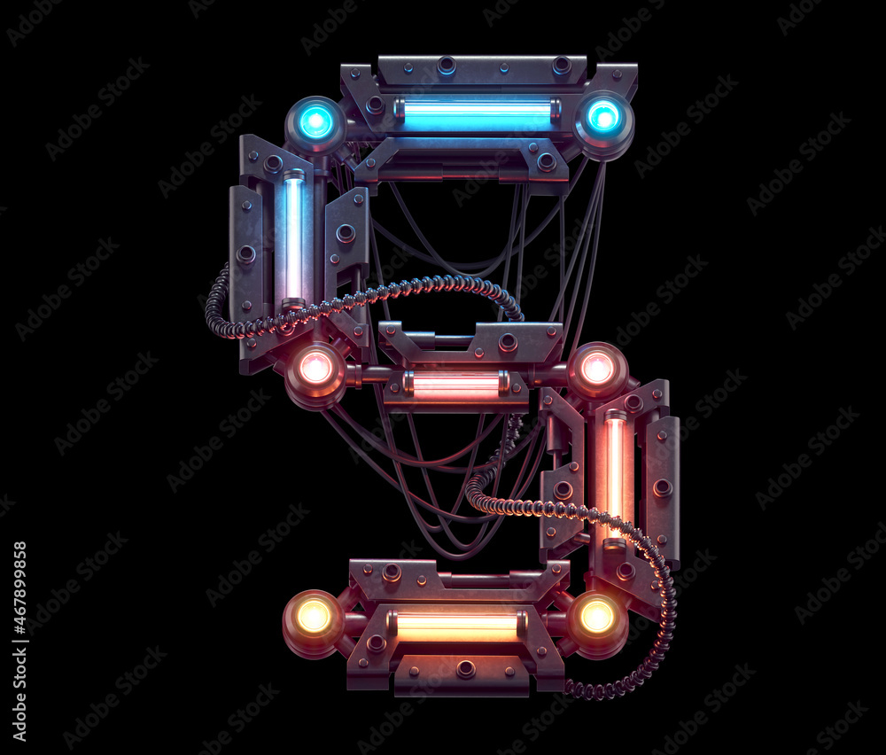 Futuristic metal font. Light neon. Number 5. Futuristic metal font. Light neon. Number 5.
