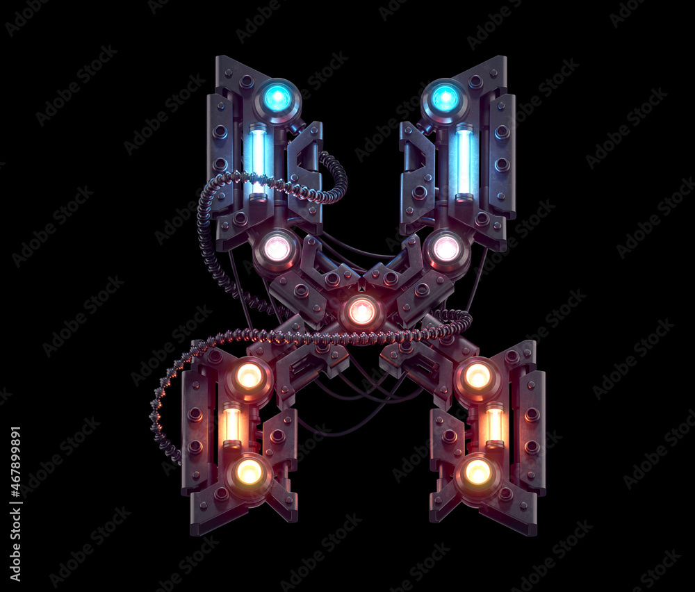 Futuristic metal font. Light neon. Letter X. Futuristic metal font. Light neon. Letter X.