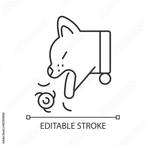 Hairballs linear icon. Cats grooming by product. Stomach content vomiting. Hair and fur leftover. Thin line customizable illustration. Contour symbol. Vector isolated outline drawing. Editable stroke