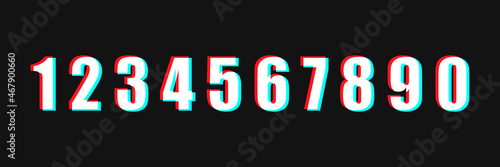 Set of numbers on black background. 3d effect Font. Red blue sign.