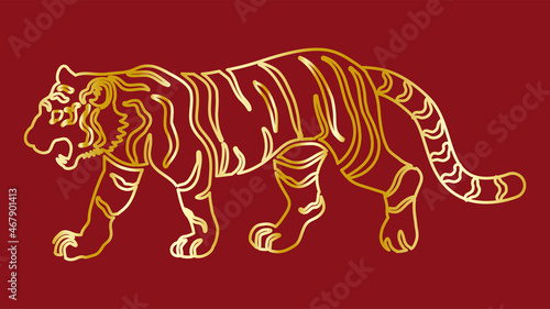 Walking tiger outline - Golden gradation