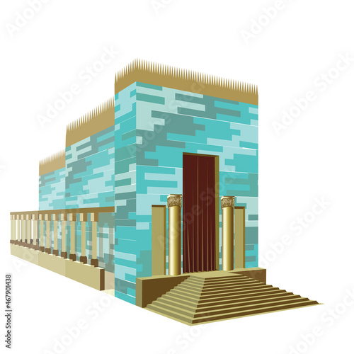 Vector drawing of the Jewish Holy Temple in Jerusalem.
Ancient historical religious structure of the kingdom of Solomon.
colourful. detailed.