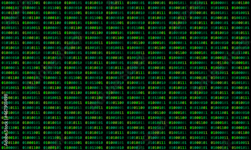 Glowing green binary code in DOS UI/UX, also known as green screen. 