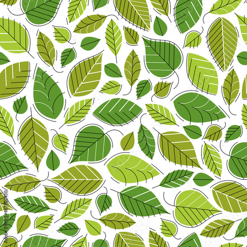 Stylish cartoon leaves seamless vector pattern, endless wallpaper or textile swatch with tree floral, green spring life theme.