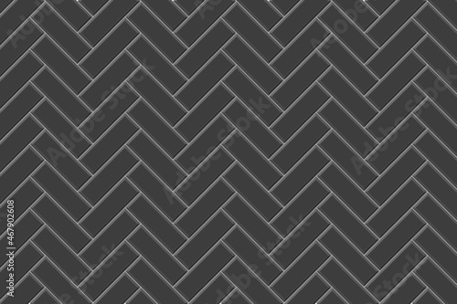 Black herringbone metro tile seamless pattern. Subway stone or ceramic brick wall background. Kitchen apron or bathroom wall or floor surface. Vector flat illustration.