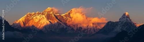 mount Everest, Lhotse and Ama Dablam Evening sunset