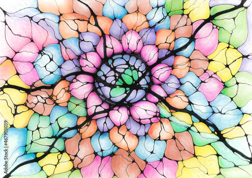 Neuro art graphic concept colorful blooming lotus