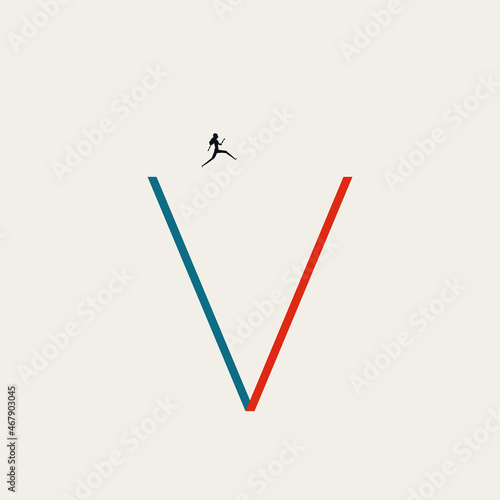 Business rebound and recovery vector concept. Symbol of success, growth, overcome challenge. Minimal illustration.