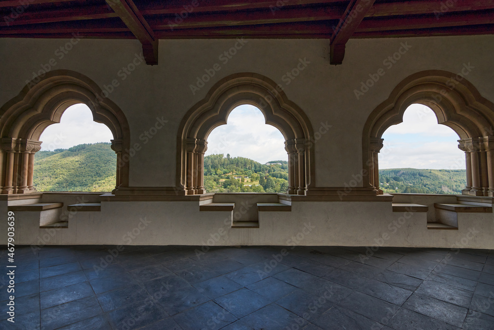 The arched windows from inside of the castle of Vianden in Luxembourg