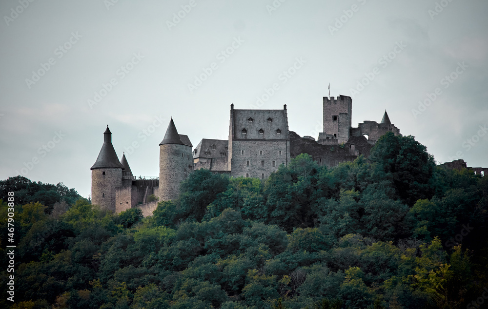 An amazing closeup shot of the castle of Bourscheid in Luxembourg