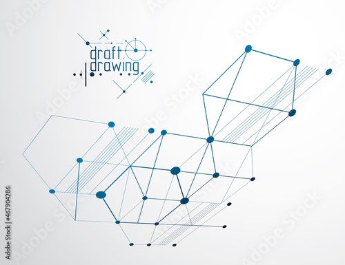 Mechanical scheme, vector engineering drawing with circles and hexagons. Technical plan can be used in web design and as wallpaper or background.