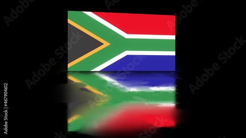 South Africa Flag revealed with realistic reflection on stylish black background